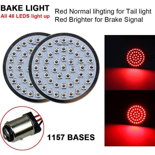 2 inch Motorcycle LED 1157 Bases Red LED Brake Turn Signal Inserts Rear Running Light for Softail 2011-2017 2" Tail Brake Light