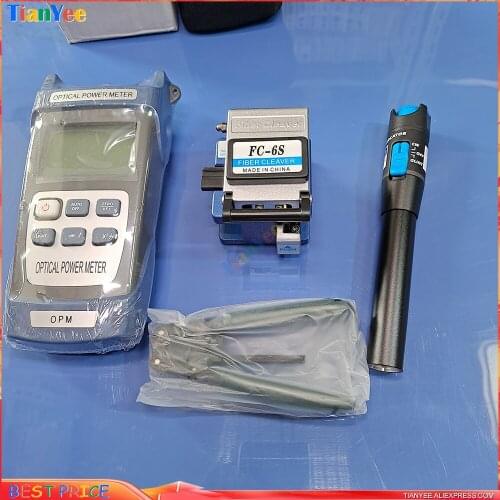 13pcs Fiber Optic FTTH Tool Kit with FC-6S Fiber Cleaver and Optical Power Meter 1MW Visual Fault Locator CFS-2 cable stripper