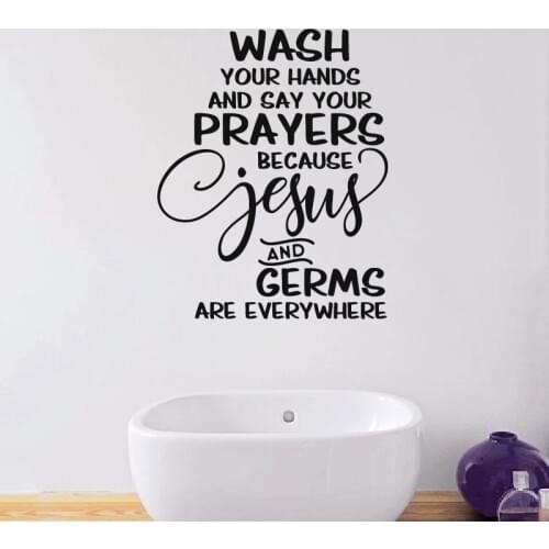 Bathroom Quote Sign Vinyl Wall Sticker Wash Your Hands And Say Your Prayers ... Farmhouse Signs Decals Bathroom Wall Art Decor