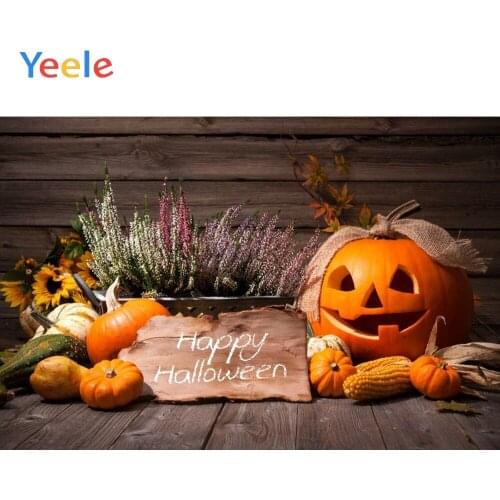 Yeele Vinyl Halloween Pumpkin Children Birthday Party Photography Background Wood Floor Photocall Backdrop For Photo Studio