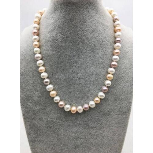 100% Real Pearl Jewelry ,9-10mm 18inches White Pink Purple Freshwater Pearl Necklace,Women Party ,Love,Mothers Day Gift