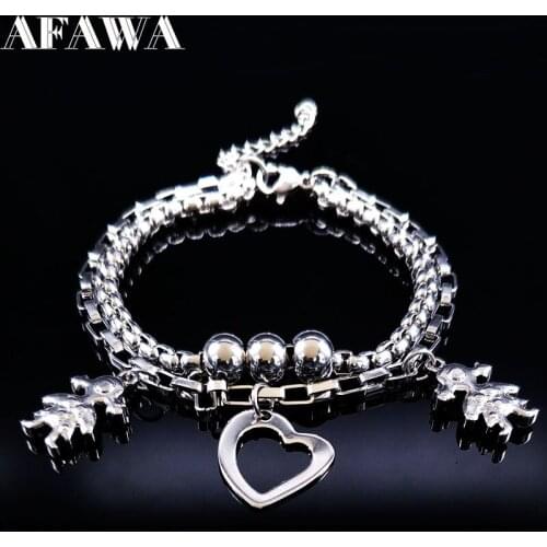 2021 New Double Two Girl Silver Color Stainless Steel Bracelet for Women Love Bracelets Bangles Jewelry pulseras mujer B61445