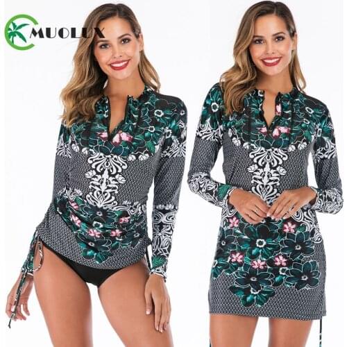 MUOLUX 2020 Push Up Tankini Skirt Women Swimwear Plus Size 2 Piece Retro Print Bathing Suit Long Sleeve Swim dress Beach wear