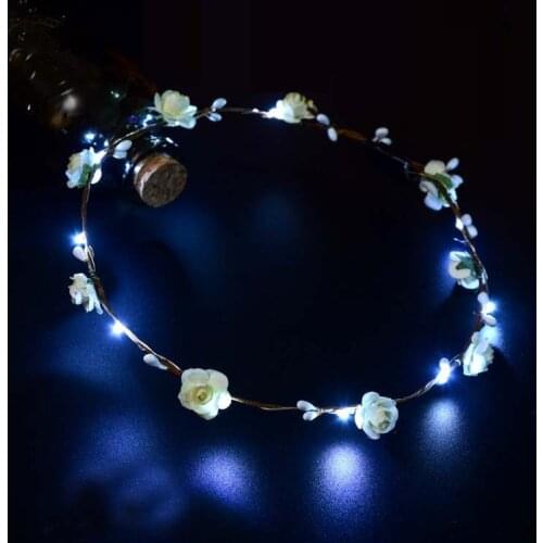 20PCS Women Girls Blinking LED Flower Wreath Light Up Headband Hair Garland Glow Neon Party Gift Wedding Birthday Favors