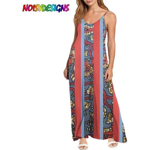 NOISYDESIGNS Womans Dress African Tribal Flower Prints Sling Sexy Dress For Female Strapless Sleeveless Long Dresses Summer