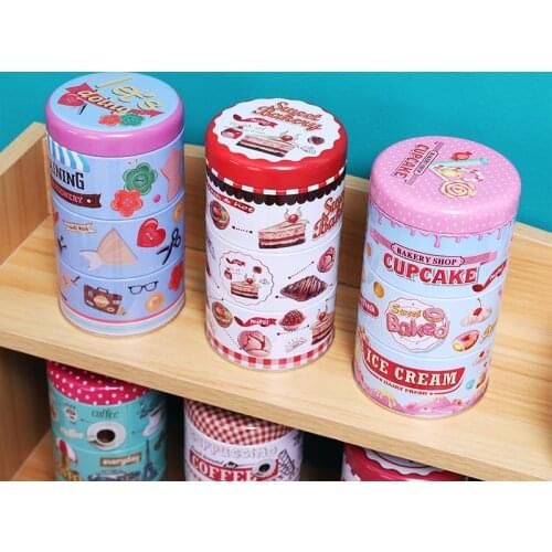 1Pc New American Styles Three Layers Tin Storage Box Sealed Cans Candy Packing Box Jewelry Collection Case