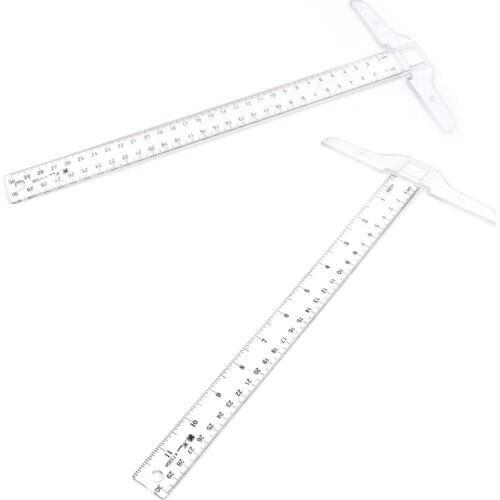 1pc 30cm T Square Ruler Plastic T Shape Ruler Clear Transparent Measurements Straight Ruler Measure Tool