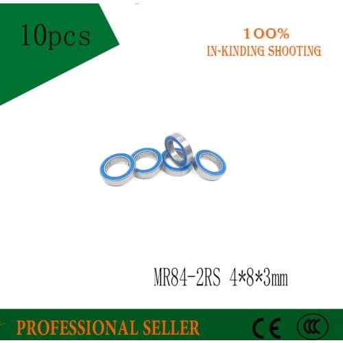 Free shipping 10PCS MR84-2RS Blue rubber ABEC-3 4x8x3 mm Miniature Ball Bearings MR84rs