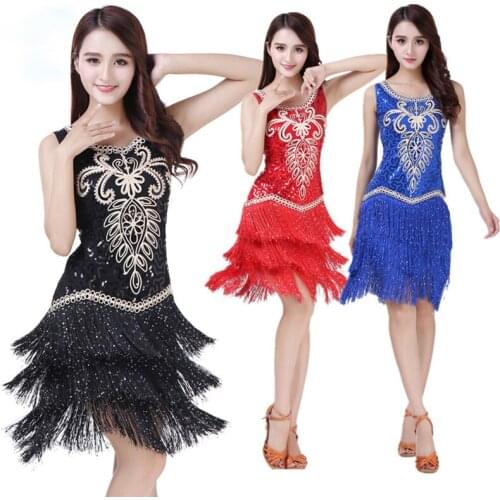 2020 Women Dance Competition Clothing Sequin Suit Set Fringe Salsa Dresses Embroidered Latin Ballroom Dance Dress
