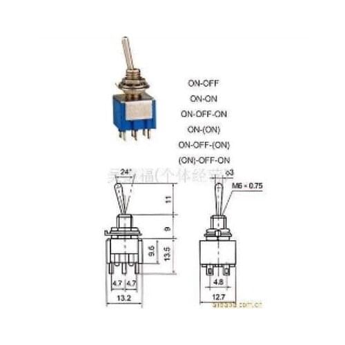 50pcs 6-Pin DPDT ON-ON Toggle Switch 6A 125VAC YBX