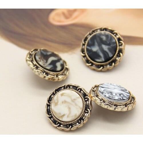 6pcs Round Vintage Ink Pattern Metal Women Buttons For Clothes Sweaters Cardigan Decorative Sewing Handmade DIY Crafts Wholesale