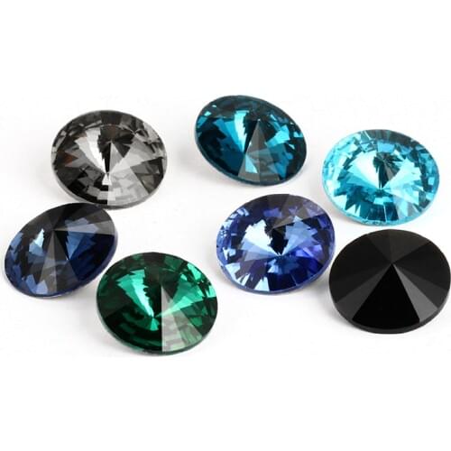 Rivoli Pointback Loose Rhinestones Blue Jet Emerald Shiny Glass Strass Crystal Applique Glue on Clothes Bags Jewelry Accessories