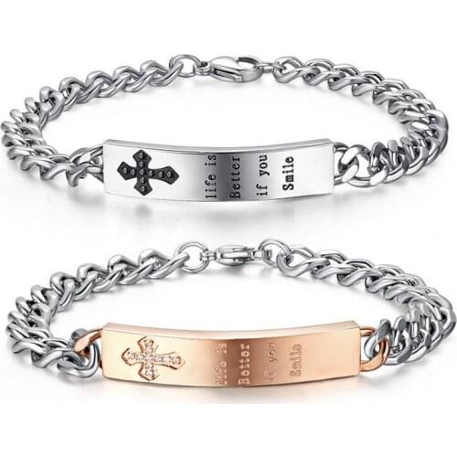 Stainless steel cross bracelet zircon couple bracelet restoring ancient ways