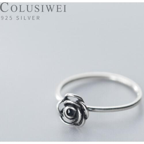 Colusiwei Romantic Thorns and Rose Open Adjustable Finger Rings for Women 3D Flower Ring Band 925 Sterling Silver Jewelry Korean