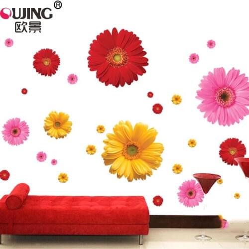 Chrysanthemum Flowers Wall Stickers Home Decoration Fridge Wardrobe Wallpaper TV Sofa Wall Poster Self-adhesive PVC Art Mural
