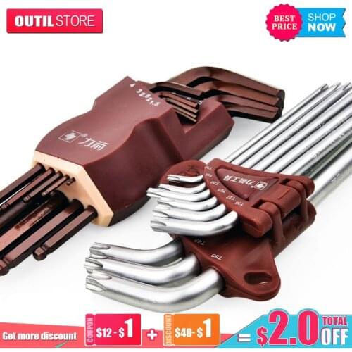 FGHGF S2 9PCS L Type Double End Allen Hex Key Metric British Hexagon Wrench Set Ball Head Alex Hexagonal Spanner Hand Tool