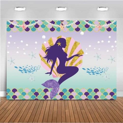 Girls Little Mermaid Photography Backdrop Customized Under The Sea Fish Scale Mussel Bubble Backgrounds For Photo Studio