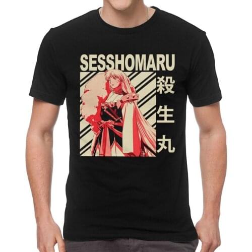Anime Manga Sesshomaru T Shirt Men 100% Cotton Print T-shirts Novelty Tshirt Short Sleeve Classic Inuyasha Tees Tops
