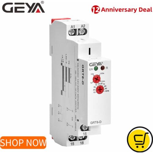 GEYA GRT8-D True Delay off Timer Relay without Supply Voltage AC/DC12V-240V Din Rail Electronic Relays