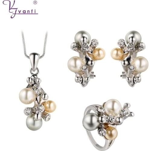 Kfvanfi silver color imitation pearl rhinestones zinc alloy jewelry sets elegant fashion birthday gift for women for girls