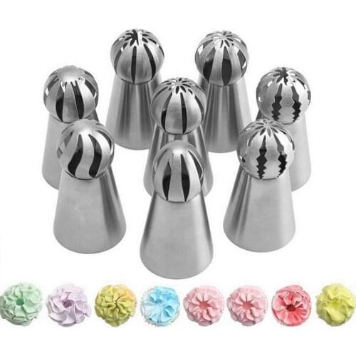 8Pcs/Set Cupcake Stainless Steel Sphere Ball Shape Icing Piping Nozzles Pastry Cream Tips Flower Torch Pastry Tube Decoration