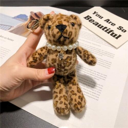 Creative cute plush leopard bear doll key ring pendant plush toys keychain ladies car bag keychain Christmas birthday gift