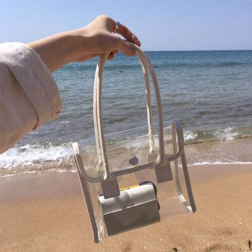 Small bag female 2021 summer new product with western style transparent bag stitching handbag ins photo beach bag