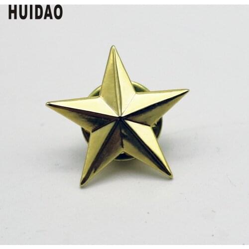 HUIDAO 20PCS Gold Color STAR metal Pin Badge Size 16MM
