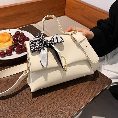 Solid Color PU Leather Crossbody Bags For Women 2021 Fashion Small Tote Lock Design Lady Shoulder Bag Luxury Handbags With Scarf