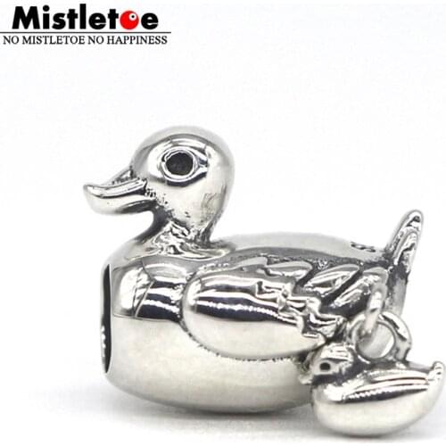 Mistletoe 925 Sterling Silver duck Parent-child Mother and child Charm Bead European Bracelet Jewelry