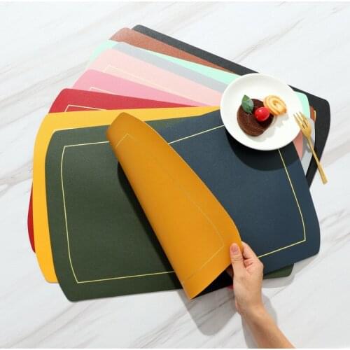 Wholesale INS Nordic leather placemat PVC insulation pad Solid color Double-sided square table mat Hotel waterproof coaster