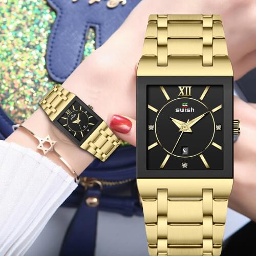 Relogio Feminino Luxury Golden Dress Watches Women Creative Square Quartz Wristwatches Waterproof Stainless Steel Bracelet Watch