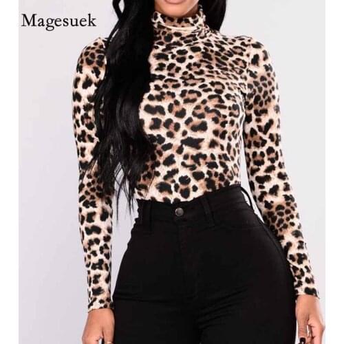 Turtleneck Leopard Streetwear Elegante Plus Size Tops Fashion Women Long Sleeve Blouse Shirt Ladies OL Party Top Blusas 12783