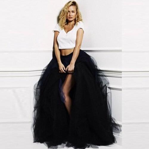 Chic High Side Split Ball Gowns Novelty Black Floor Length Tulle Skirt Custom Made High End Long Skirt Puffy 2016 Free Shipping