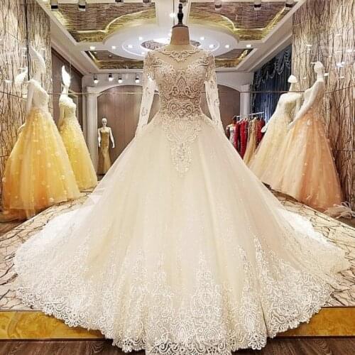 BGW HT5626 Suknia Slubna Heavy Handmade Wedding Dress With Long Sleeves O-neck Zipper Wedding Gown 2020 Bridal Frocks