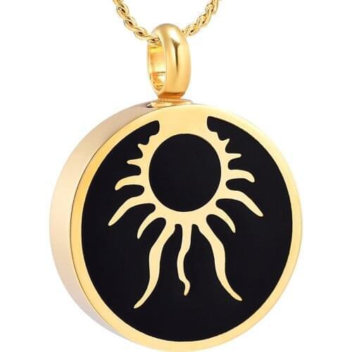 K8443 Shining Sun Cremation Jewelry for Ashes Pendant Holder Urns for Pet/Human Stainless Steel Memorial Necklace for Men/Women