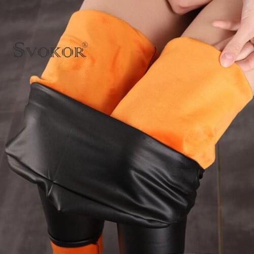 SVOKOR Leather Velvet Warm Leggings Plus Size Women Stretchy Leggins Mujer Winter Thick Pants Cold-Resistant Free Shipping