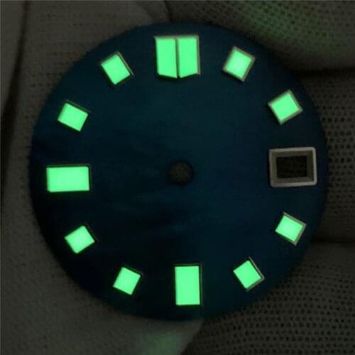 Creative Shell Pattern Blue 28.5MM Watch Dial for NH35 Watch Movement Green Luminous Watch Dial Repair Parts