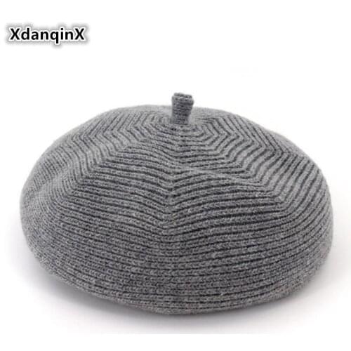 XdanqinX Winter Warm Hats For Women Wool Beret Womens Flat Cap Knit Hat Lady Berets Female Bone Girl Cute Cap Sombrero De Mujer