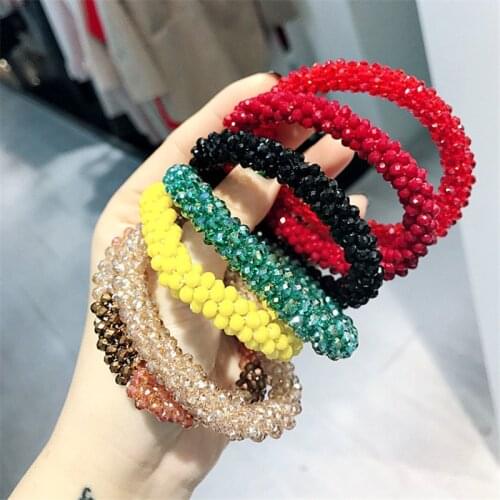 Women Scrunchies Hair Ties Elastic Rubber Bands Korean Solid Crystal Head Accessories Bows Knot Girls Wholesale