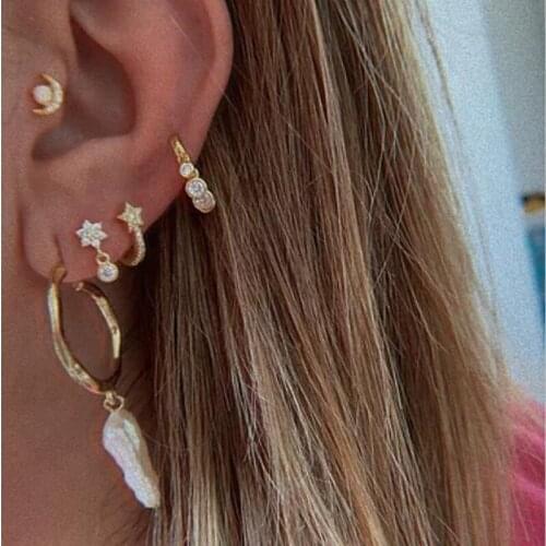 J shape stud micro pave cz star earring new arrive top quality factory wholesale elegance lovely girl Pave Star Huggies jewerly