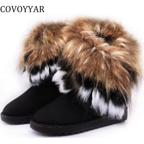COVOYYAR Women Snow Boots Warm Winter Shoes Fake Fox Fur Ankle Boots 2019 Fashion Comfortable Shoes Woman Slip On Size 40 WBS535