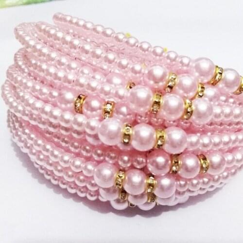 2021 Women Elegant Pink Full Pearls Hairbands Koren Girls Sweet Headband Hair Bundle Lady Wedding Hair Hoops Fashion Accessories
