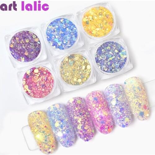 1 Box Sun Light UV Sensitive Changing Color Mixed Size Flakes Chameleon Glitter Powder Manicure 3D Nail Art Gel Decoration