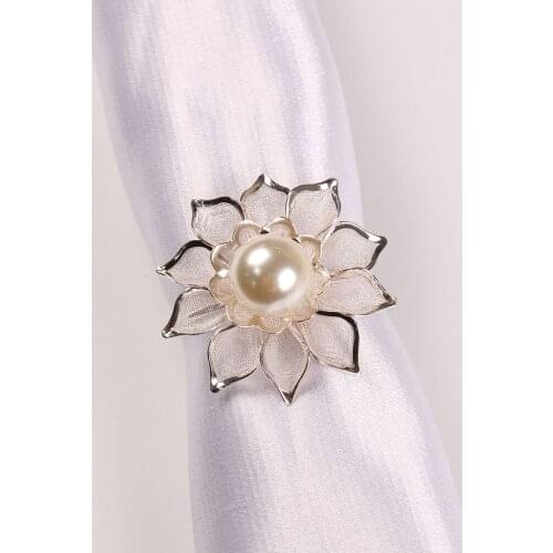 12PCS/Metal mesh pearl flower napkin ring table top decoration used for party wedding banquet reception western food etiquette d