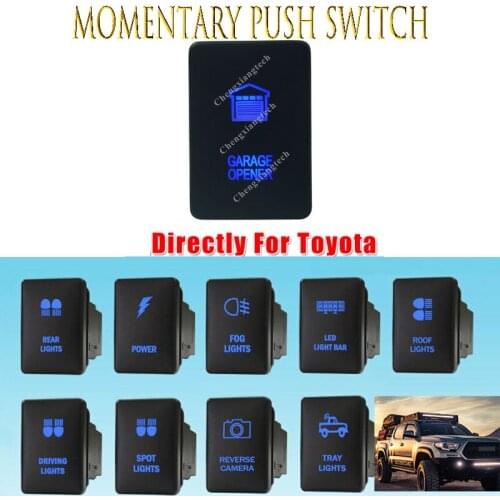 12V 3Amp Blue LED GARAGE OPENER Momentory on-off Push Button Switch For Toyota 2015 Hilux Prado 150 200 Rav4 + Wire