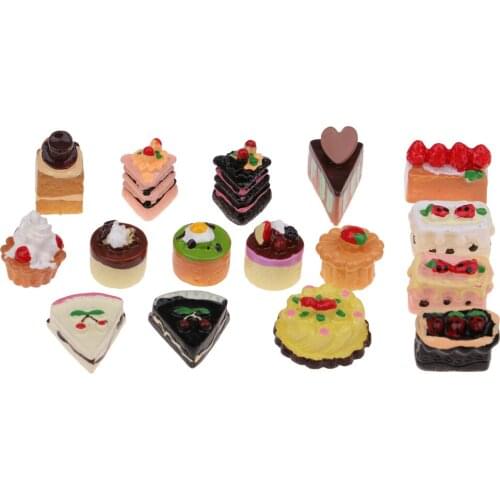 16Pcs Kitchen Food Resin Jam Cake Fruit Cake Model 1/12 Scale Dollhouse Miniature