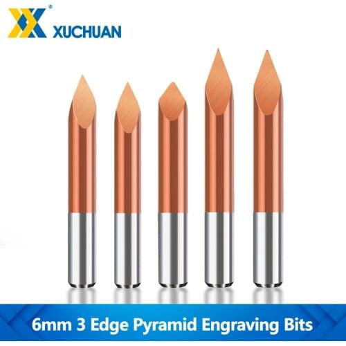 6mm Shank 3 Edge Pyramid Engraving Bits TiCN Coated 3D Milling Cutter 20 30 40 45 60 90 Degree Tipped 0.1 0.2 0.3mm Carving Bit
