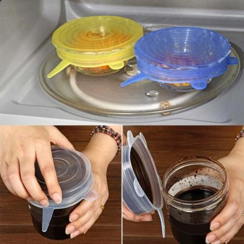 6 Pcs Reusable Silicone Food Pot Lid Bowl Covers Wrap Stretchable Preservative Film C1