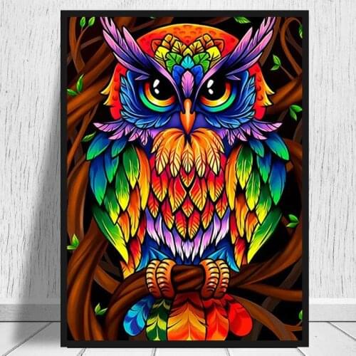 Discount Only Today 5D DIY Diamond Painting Colored Owl Full Diamond Beads Embroidery Cross Stitch Set Rhinestone Mosaic Decor